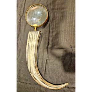 Vintage 1940s 21" Taxidermy Horn w/ 6" Magnifying Glass Optical Lens - Rare Find